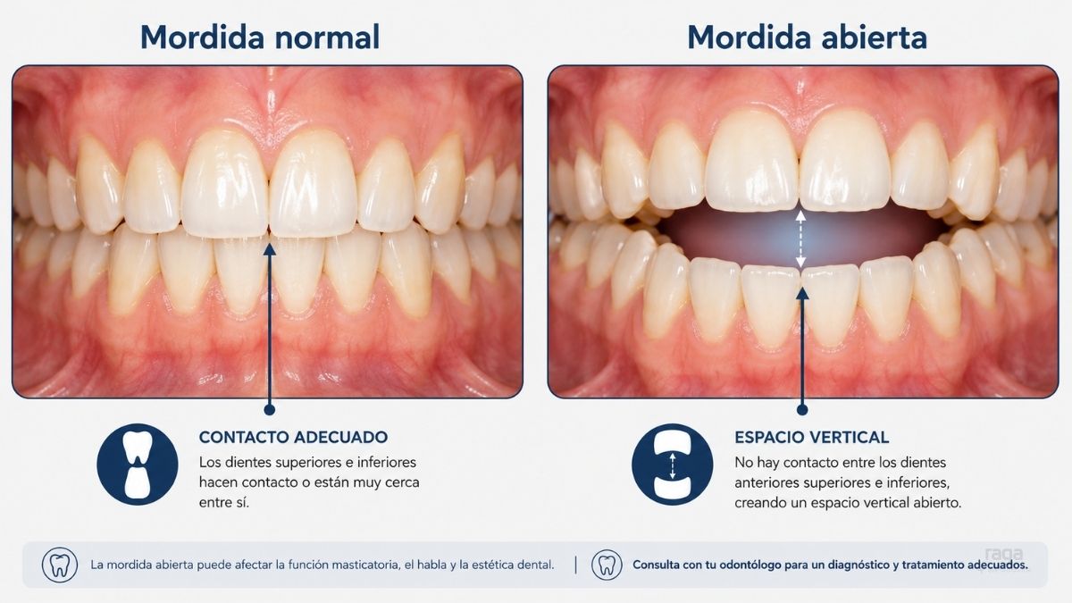 Dientes no se juntan al morder infografía mordida abierta