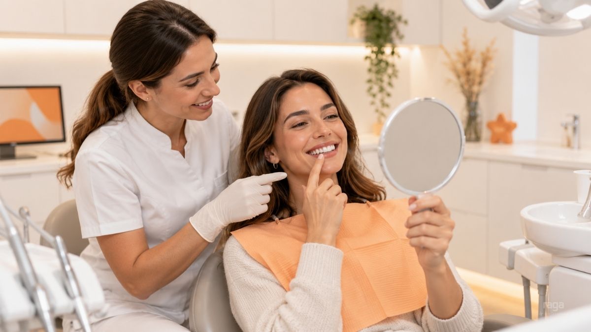 Sangrado de encía alrededor de un implante dental durante una revisión